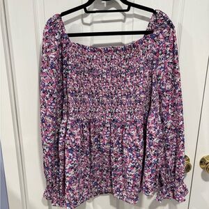 Chic Soul Floral Smocked Blouse - Pink and Purple